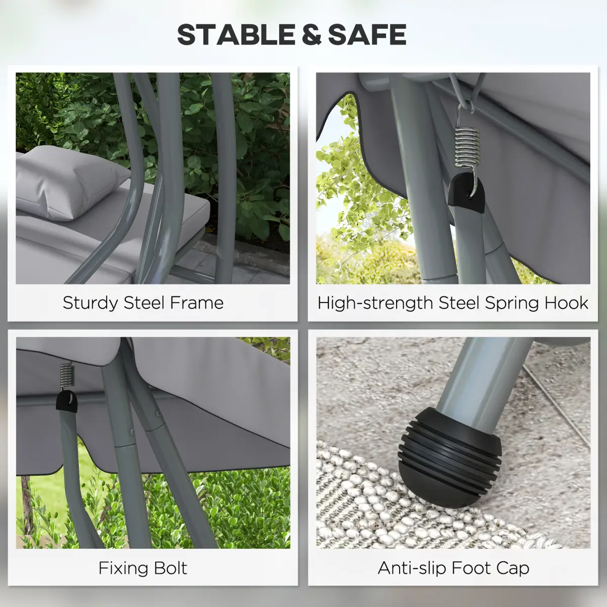 Outsunny Outsunny 2-in-1 Garden Swing Chair for 3 Person w/ Adjustable Canopy, Grey - Hammocks