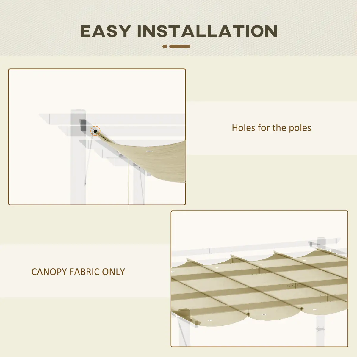 Outsunny Outsunny Pergola Shade Cover Replacement Canopy for 3 x 3(m) Pergola, Beige - Gazebos