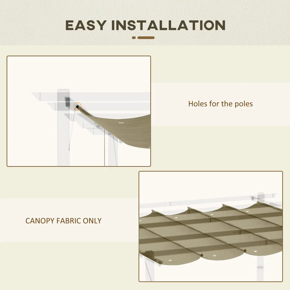 Outsunny Pergola Shade Cover for 3 x 3m Pergola, Replacement Canopy Fabric Only, Tan - Gazebos