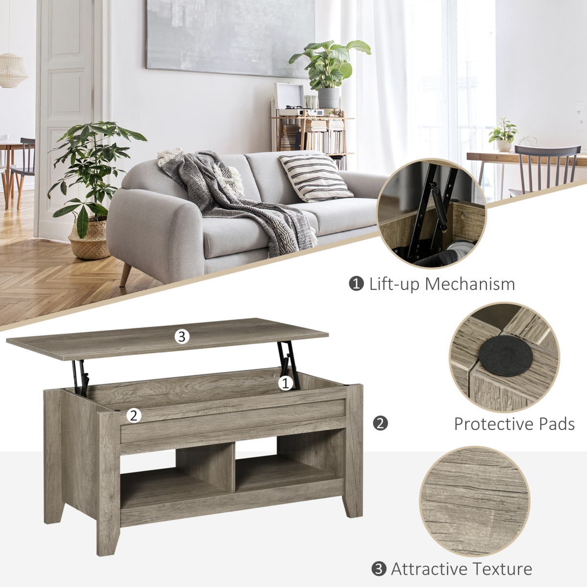 HOMCOM Lift Top Coffee Table With Hidden Storage