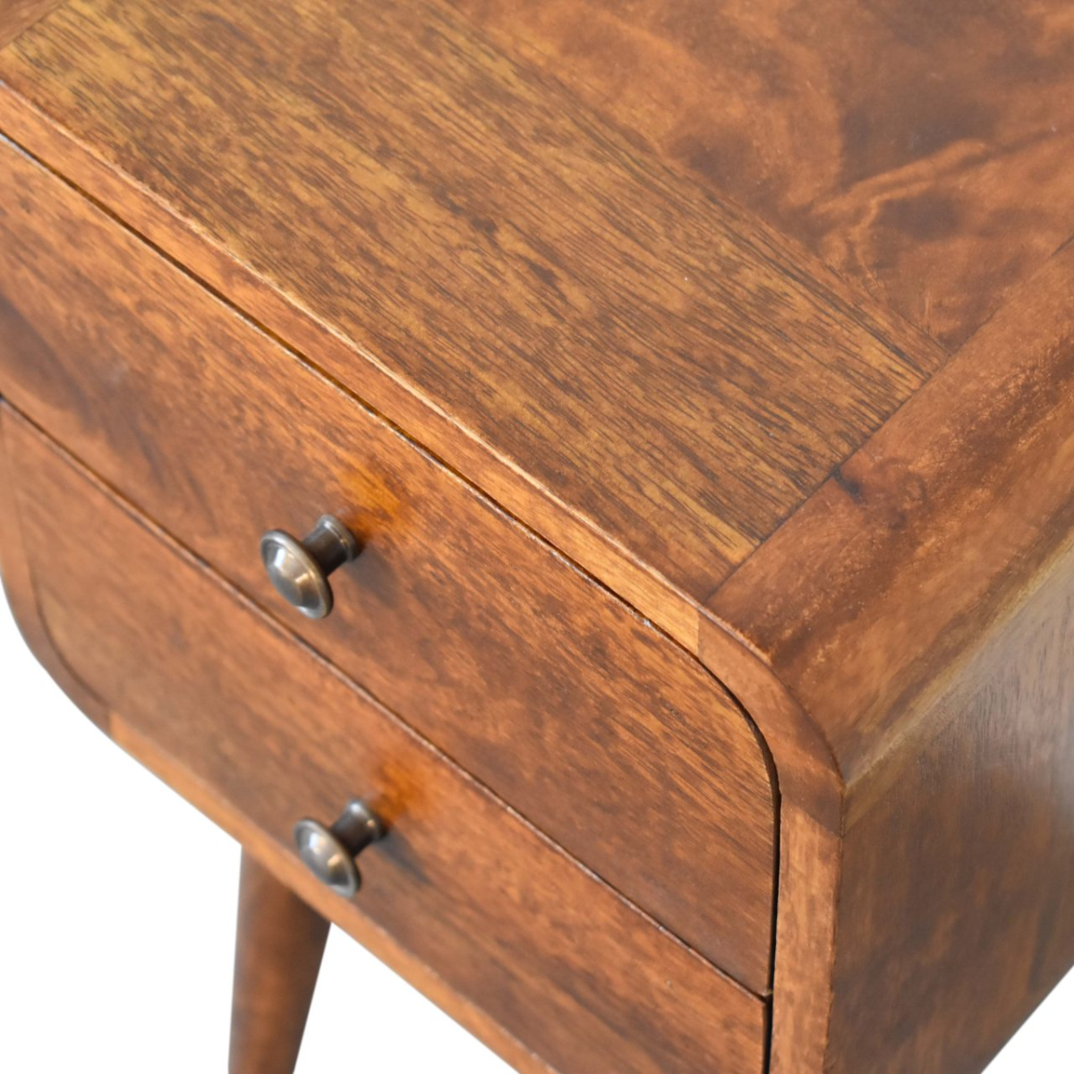 Artisan Solid Mango Wood Mini Chestnut Bedside Table With Curved Edges For Small Spaces - Artisan Furniture - Home Symphony