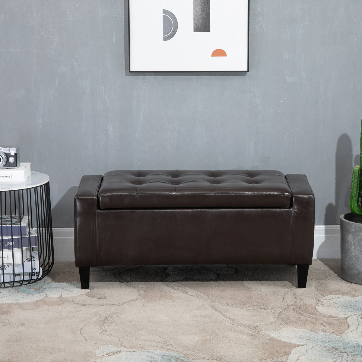 Deluxe Storage Ottoman Bench Large Tufted Lid With Inner Storage For Living Room Entryway - HOMCOM - Home Symphony