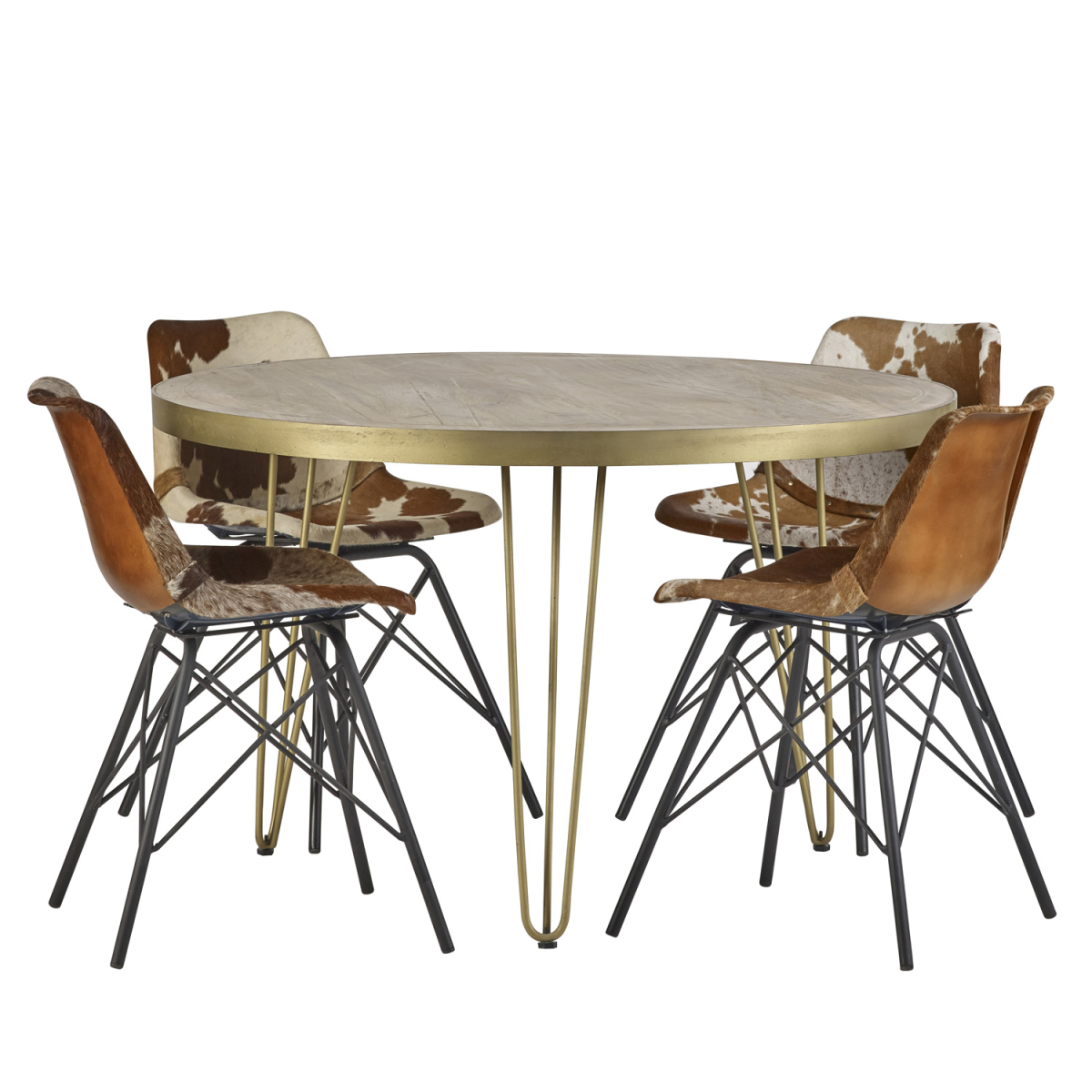 Light Gold Round Dining Table With Metal Inlay Dining Room - Indian Hub - Home Symphony