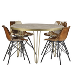 Light Gold Round Dining Table With Metal Inlay Dining Room - Indian Hub - Home Symphony