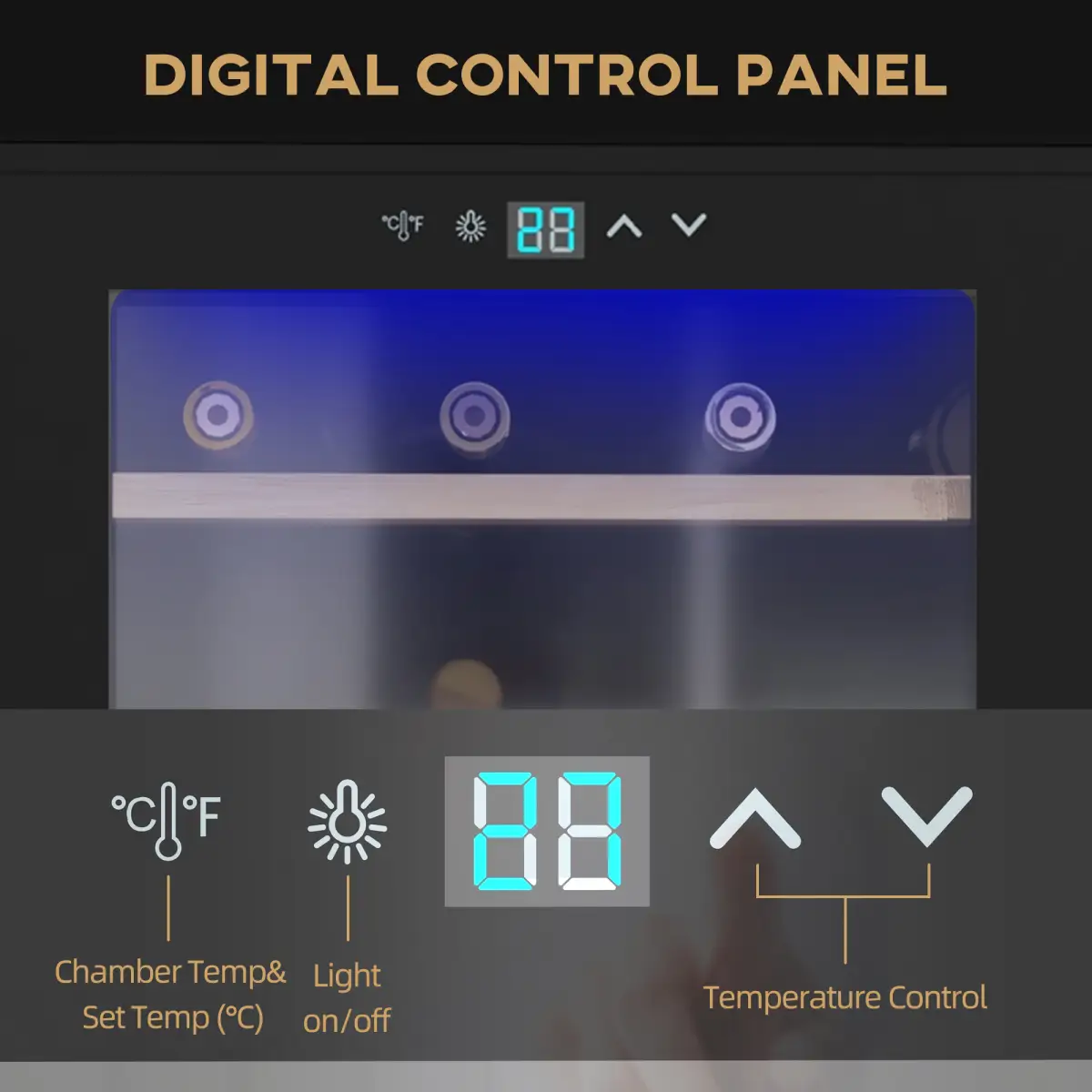 HOMCOM 24 Bottles Wine Fridge with Glass Door Digital Touch Screen Control LED Light - Wine Rack