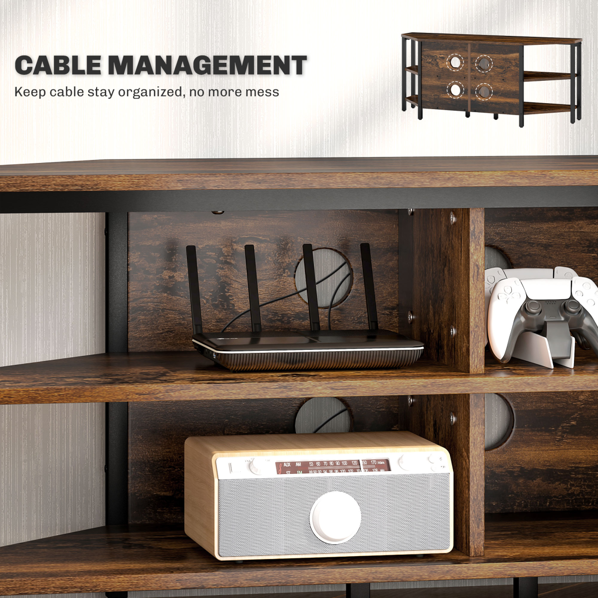 HOMCOM 50in Corner TV Stand Shelves Rustic Brown LivingRoom - HOMCOM - Home Symphony