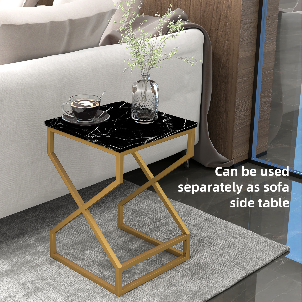 HOMCOM Nest Of Tables Two Piece Set Marble Effect Tops Gold Tone Steel Frame For Living Room - HOMCOM - Home Symphony