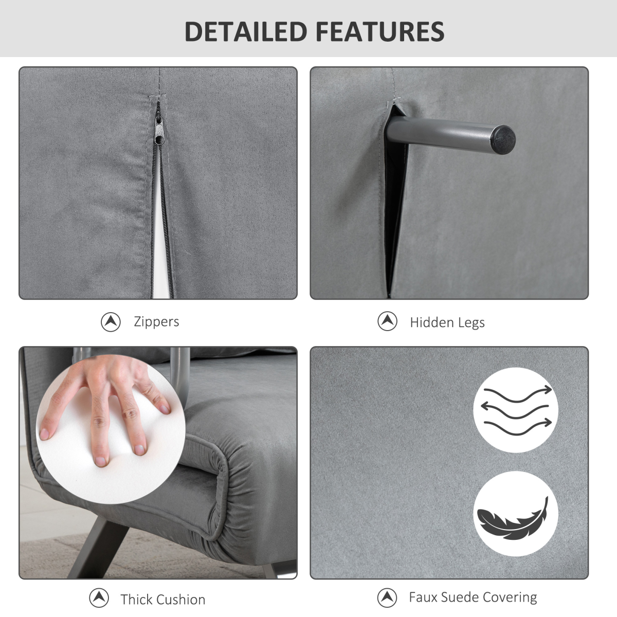 HOMCOM 2 Seater Sofa Bed Click Clack Light Grey Living Room - HOMCOM - Home Symphony