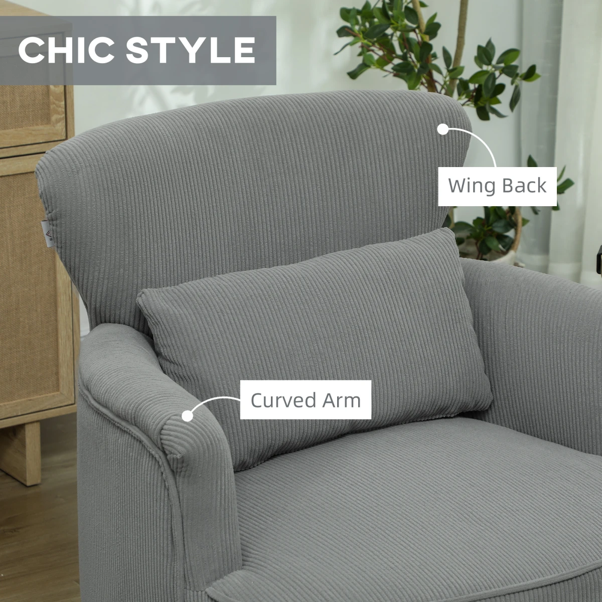 HOMCOM Armchair Wingback Corduroy Cushioned For Living Room by HOMCOM