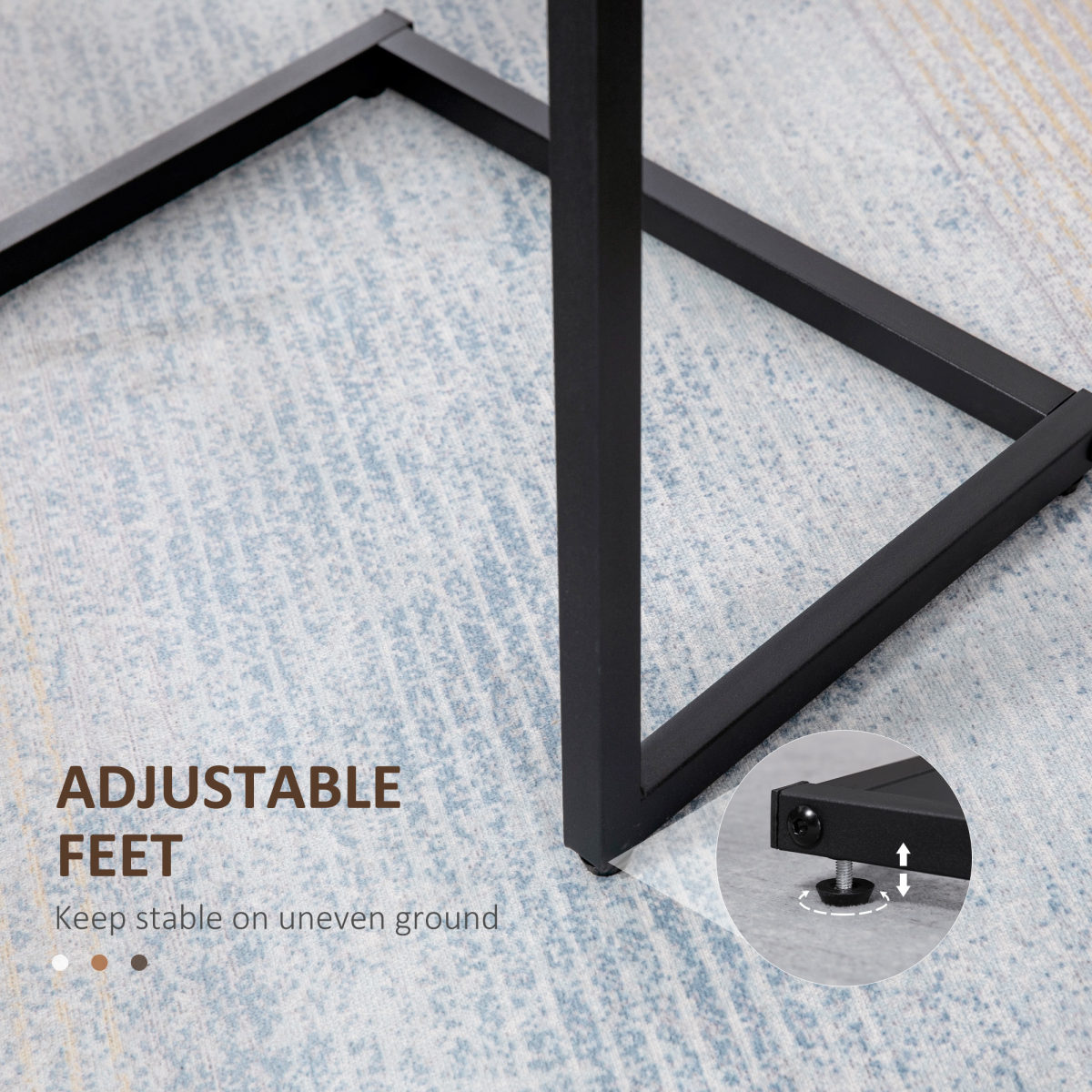 HOMCOM C Shaped Nesting Tables Set of 3 Small Medium Large Rustic Brown Steel Frame Space Saving Living Room End Tables - HOMCOM - Home Symphony