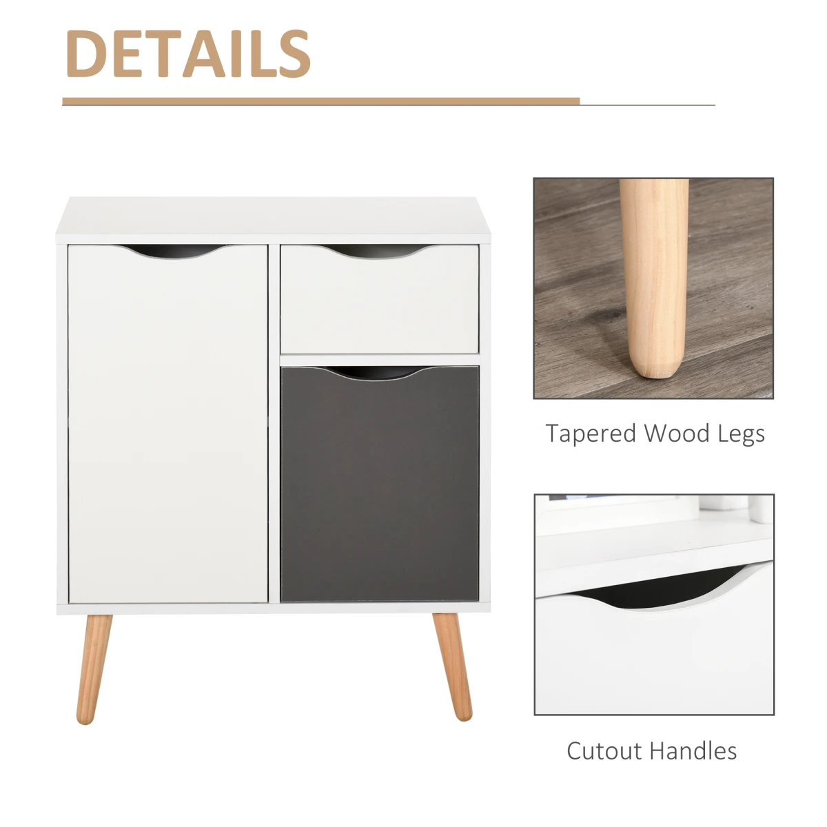 Unbranded Scandi White Floor Cabinet Compact With Drawer And Three-Section Storage For Bedroom And Living Room - Chest of Drawers