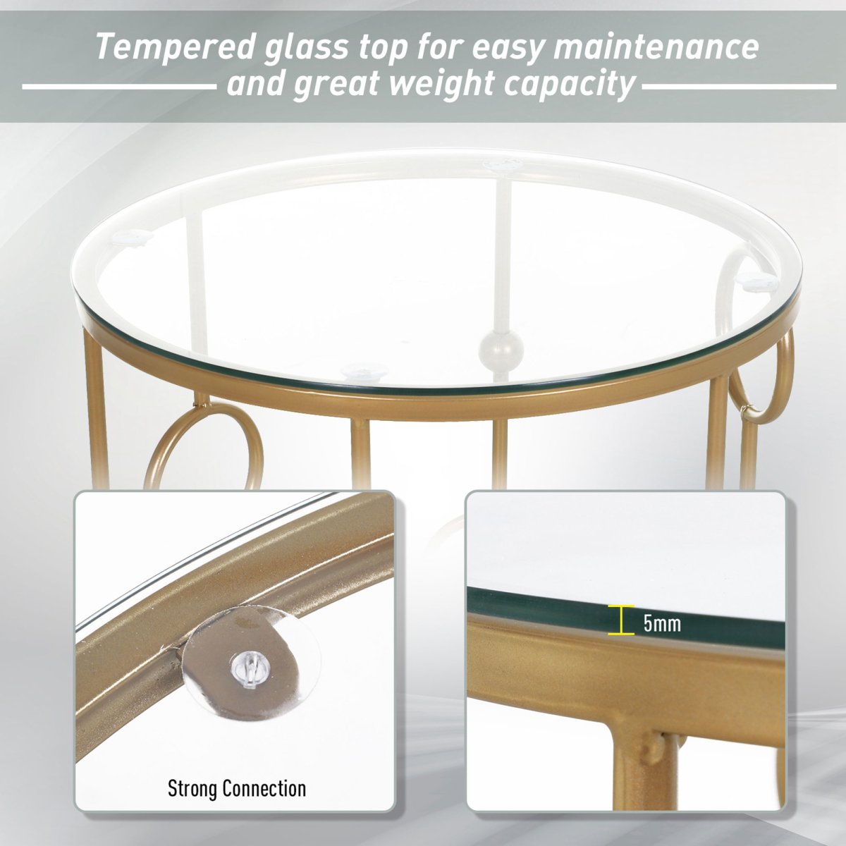 HOMCOM Gold Nesting Coffee Tables Set of Two with Tempered Glass Tops Living Room Decor - HOMCOM - Home Symphony