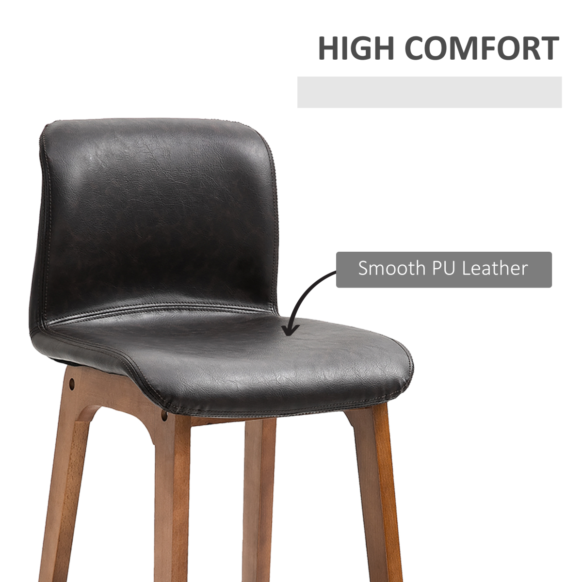 2 Pcs 93cm Faux Leather Bar Stools Wooden Frame Footrest Padding High Back Brown - HOMCOM - Home Symphony