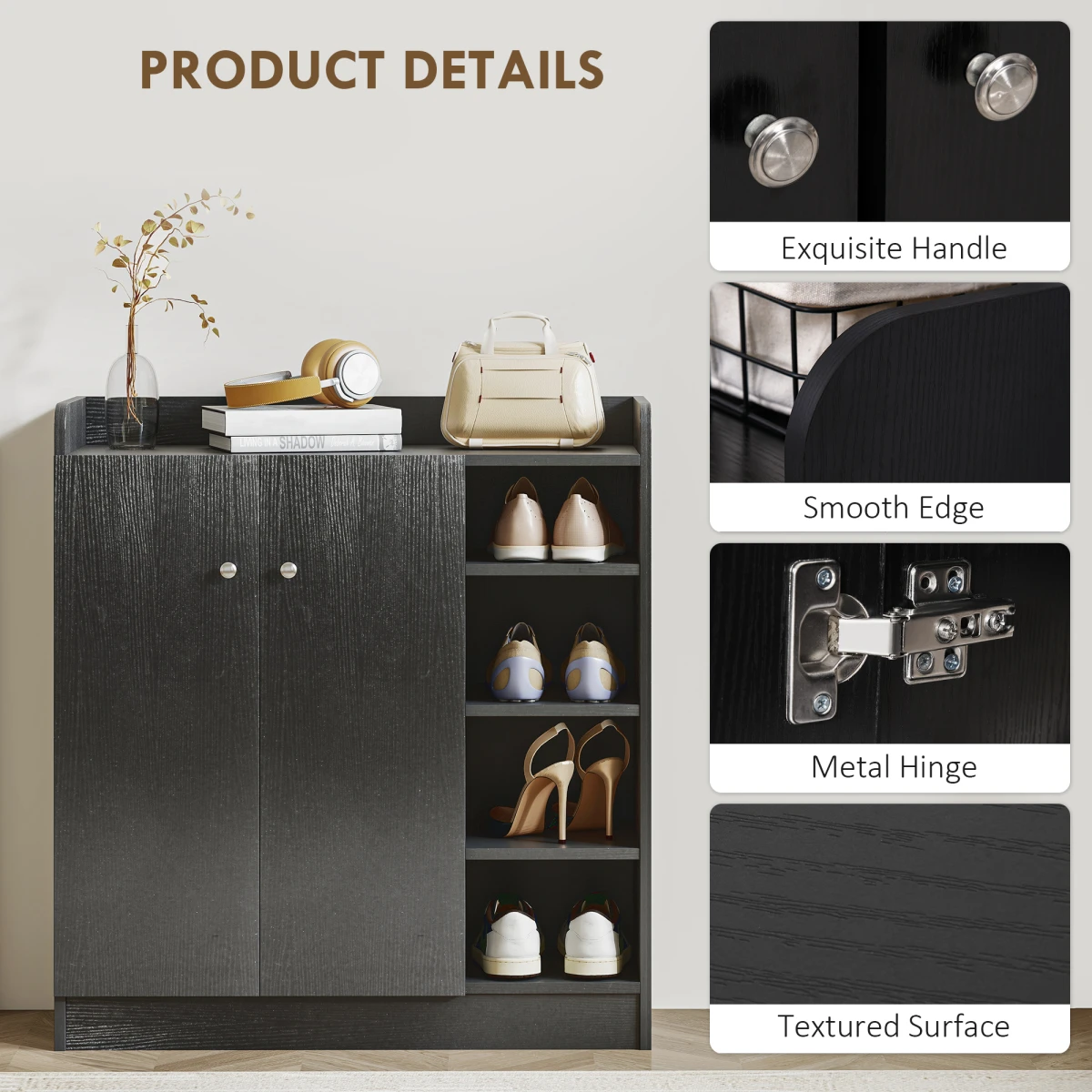 HOMCOM Shoe Cabinet 4-Tier Adjustable Entryway by HOMCOM