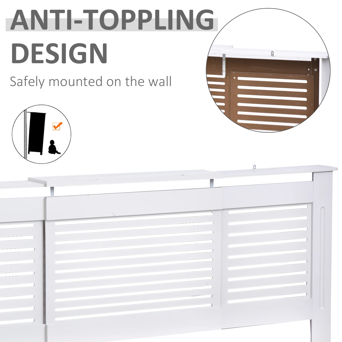 HOMCOM Prime White Radiator Cover Adjustable Slats Home - Radiator