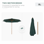 Outsunny Outsunny Wooden Garden Parasol with Rope Pulley Mechanism and 8 Ribs Dark Green - Parasol
