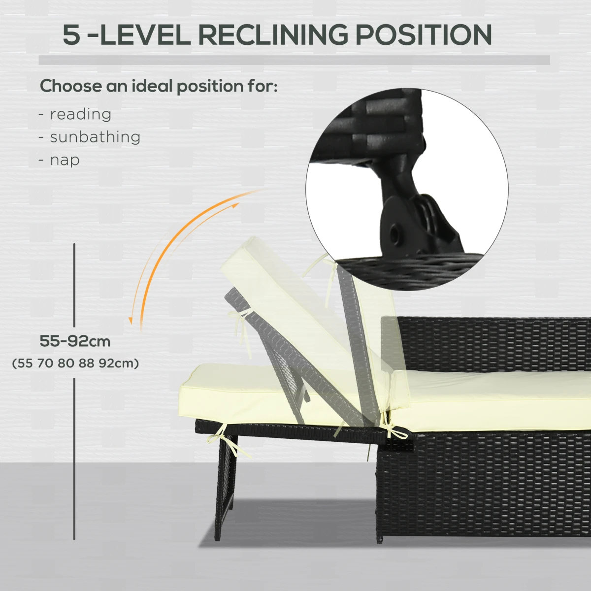 Outsunny Pro Rattan Lounger Set 5Level Adjustable Patio - Sun Lounger