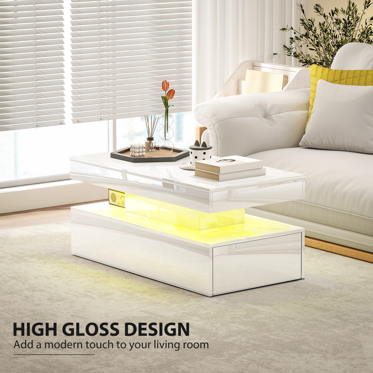 HOMCOM LED Coffee Table With RGB Light Living Room
