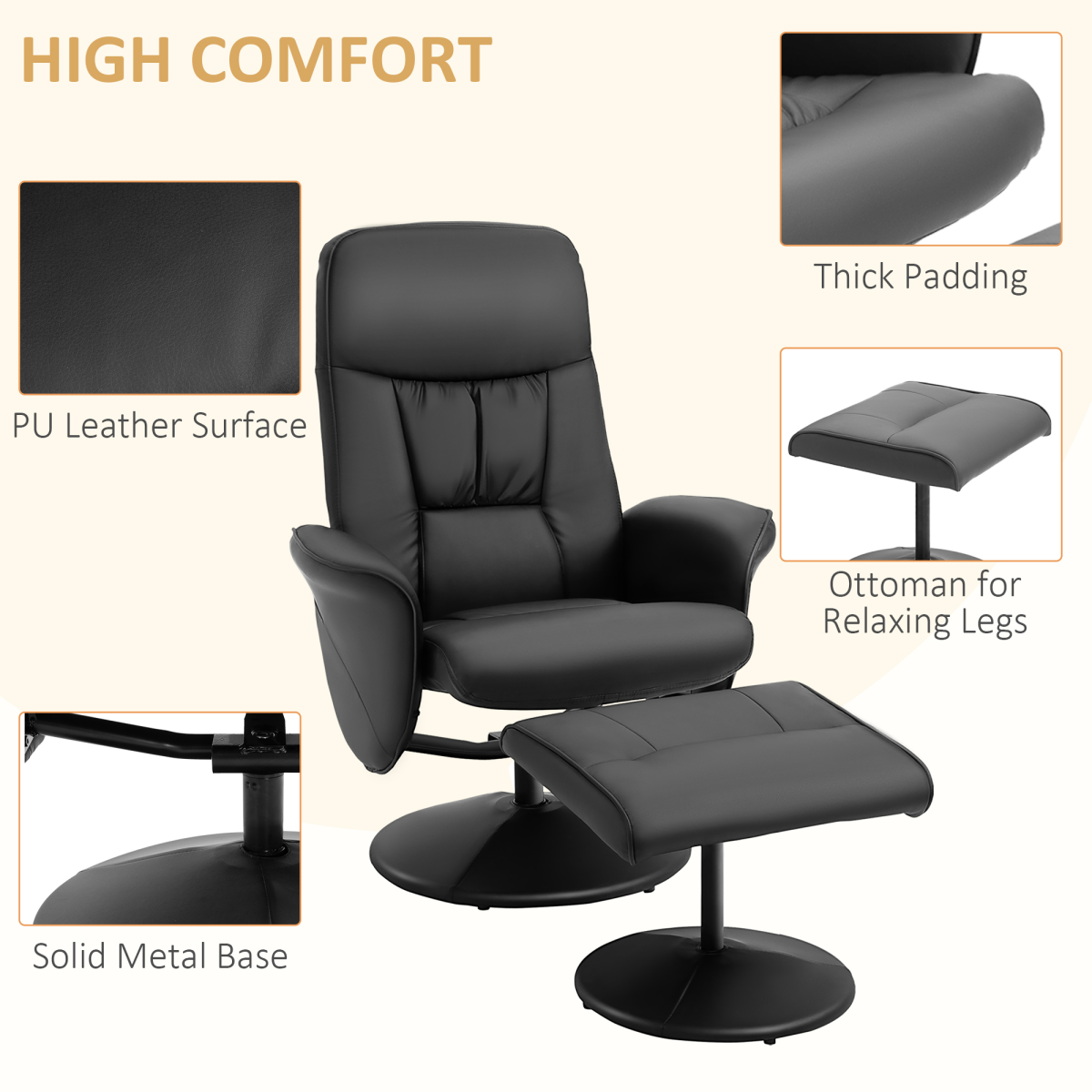 Premium Reclining Armchair Full-Size with 360 Swivel Ottoman for Home and Office - Unbranded - Home Symphony