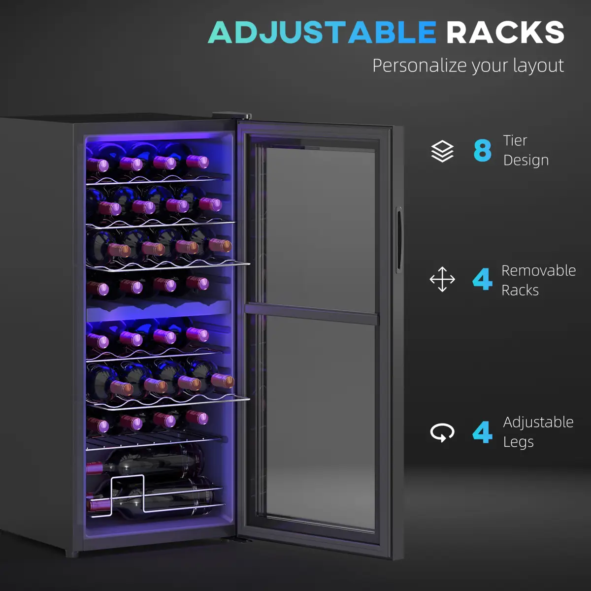 HOMCOM HOMCOM 86L Dual Zone Wine Cooler with Adjustable Temperature Control, Black - Wine Rack