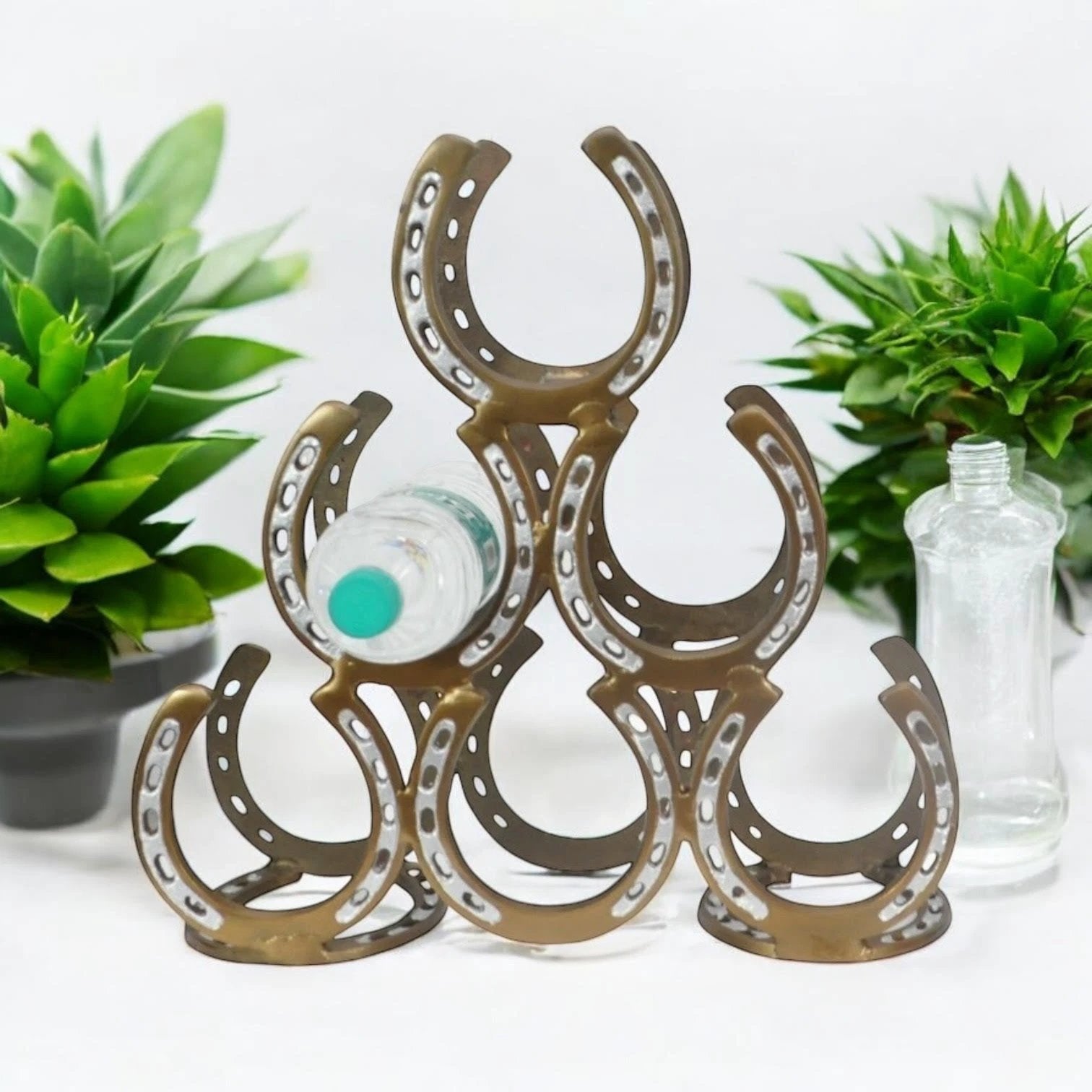 MSL 40CM ANTIQUE BRASS 6 BOTTLE WINE RACK - Wine Rack