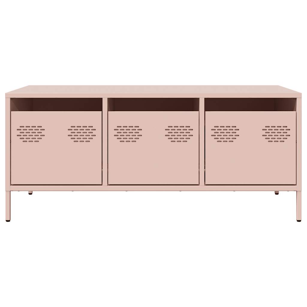 vidaXL Pink Coffee Table 101.5x50x43.5 Cm Cold Rolled Steel Industrial With Three Storage Cabinets For Living Room