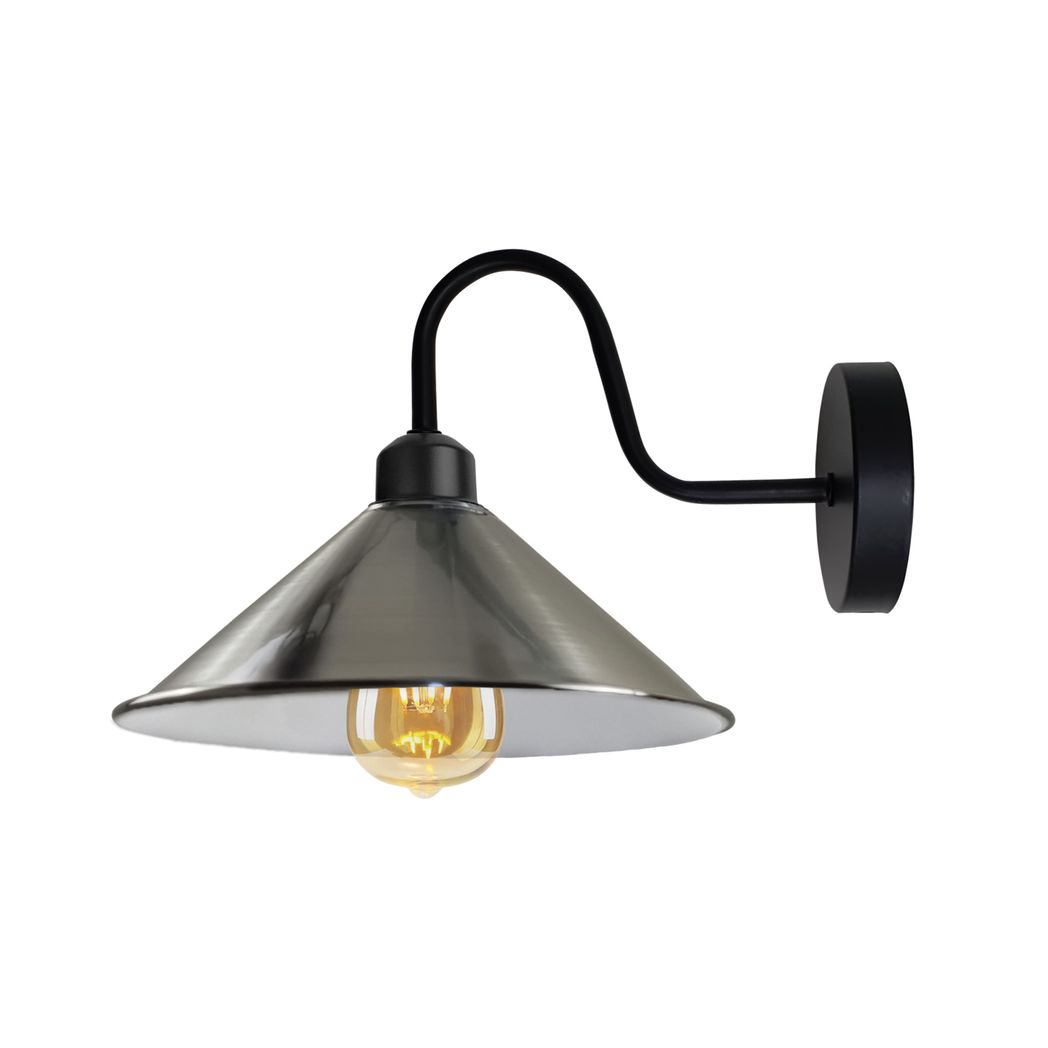 Premium Wall Light Satin Nickel Cone Shade Swan Neck Entry by Home Symphony, wall-mounted fixture with cone shade.