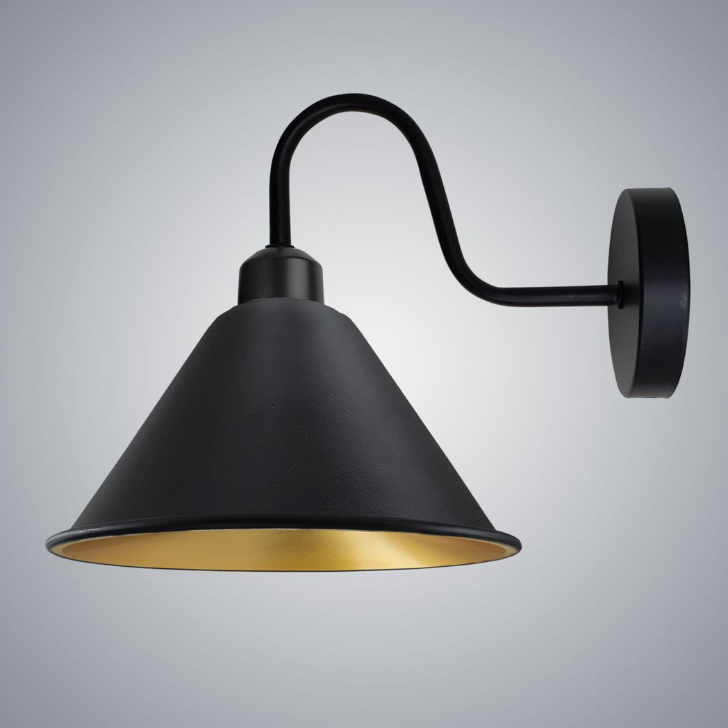 Home Symphony Black Gold Wall Sconce Cone Shade Dimmable For Home with a matte black exterior and gold interior.