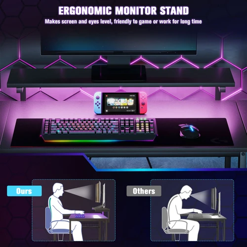 HOMCOM HOMCOM L Shaped Desk with LED Lights Reversible Corner Gaming Desk with Storage - Desk
