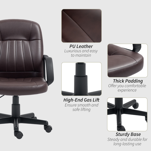 HOMCOM PU Leather Office Chair Swivel Home Computer Desk Chair, Dark Brown offers style and comfort for your workspace.