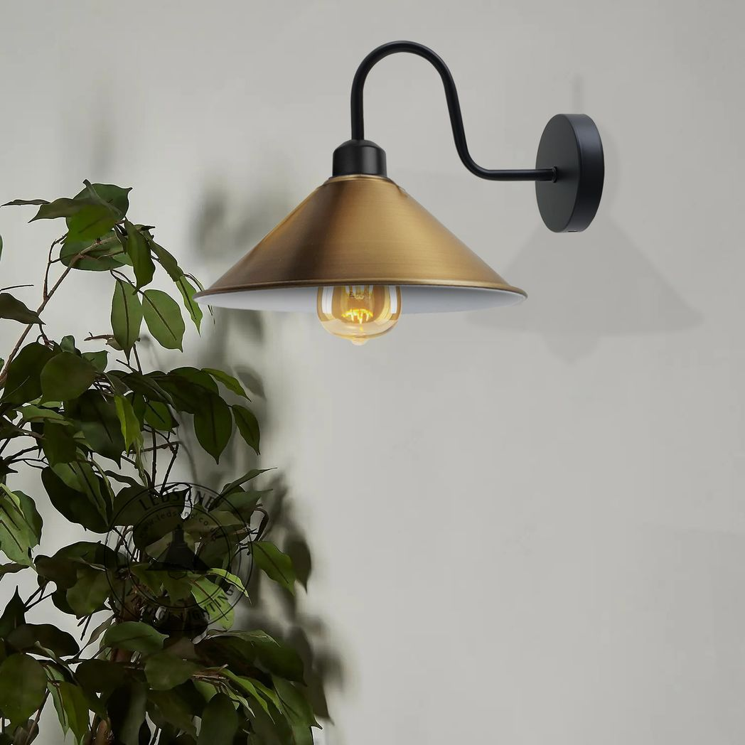 Premium Wall Light 8in Cone Shade Swan Neck Home Decor warm retro wall lamp with gold cone shade