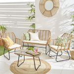 Neo Neo 4 Piece Wicker Bamboo Style Garden Sofa, Table & Chairs Set - Garden Sofa Sets