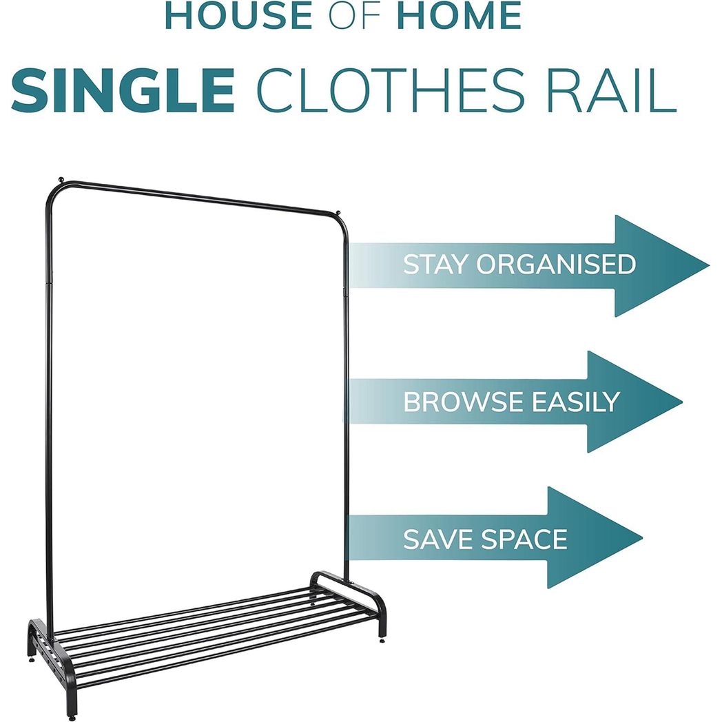 Premium Clothes Rail Black Powder Coated Wide With Shelf - Direct Online Houseware - Home Symphony