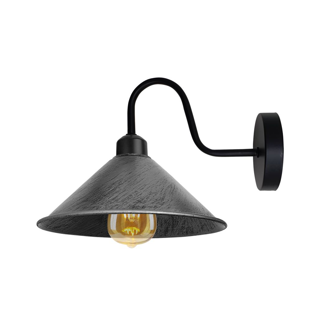 Brushed Silver Wall Light Fixture 12cm Cone Shade Hallway by Home Symphony, curved arm with wall plate.
