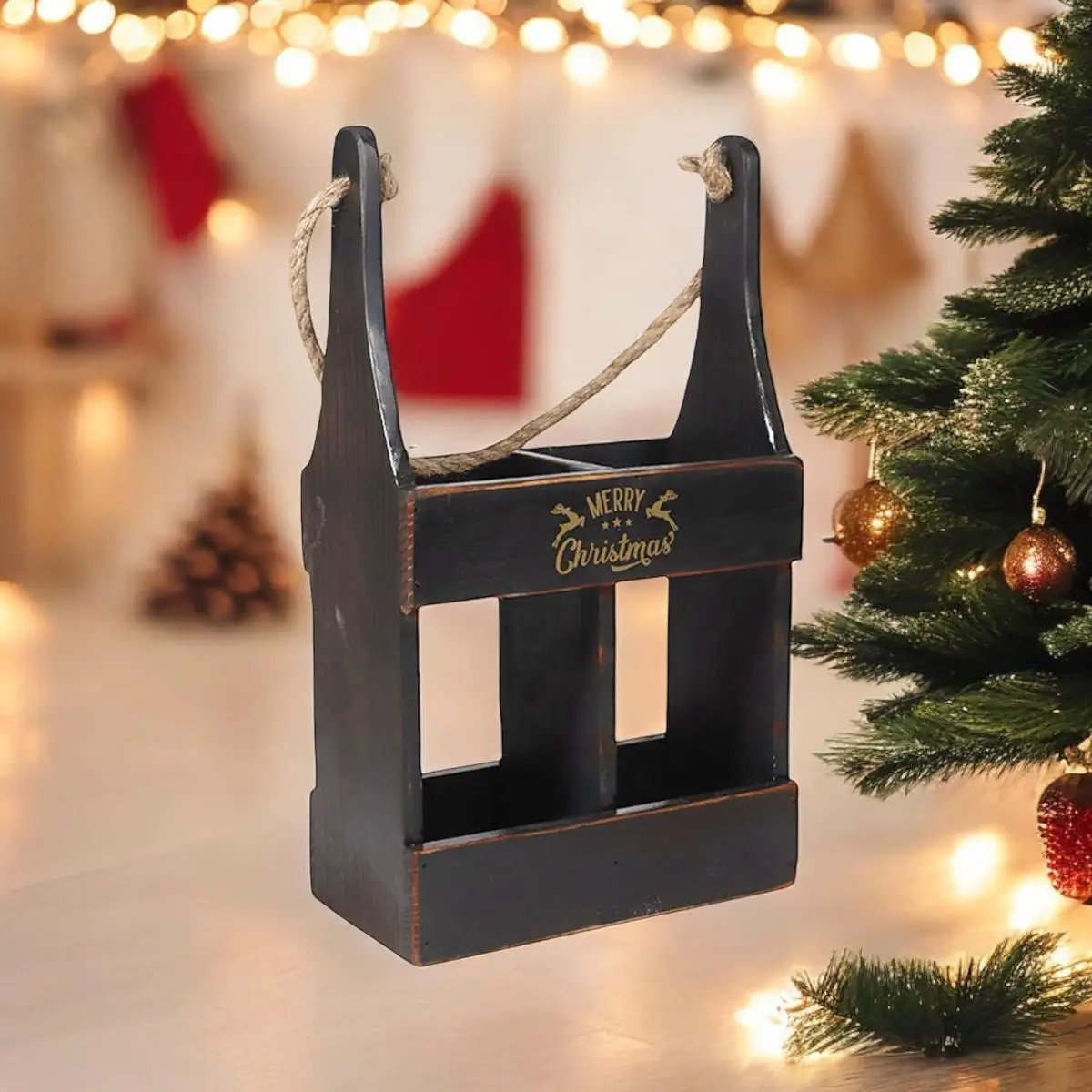 MSL 39CM WOODEN BLACK 2 BOTTLE WINE HOLDER - Wine Rack
