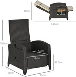 Outsunny Outdoor Recliner Chair with Cushion Rattan Reclining Lounge Chair by Outsunny