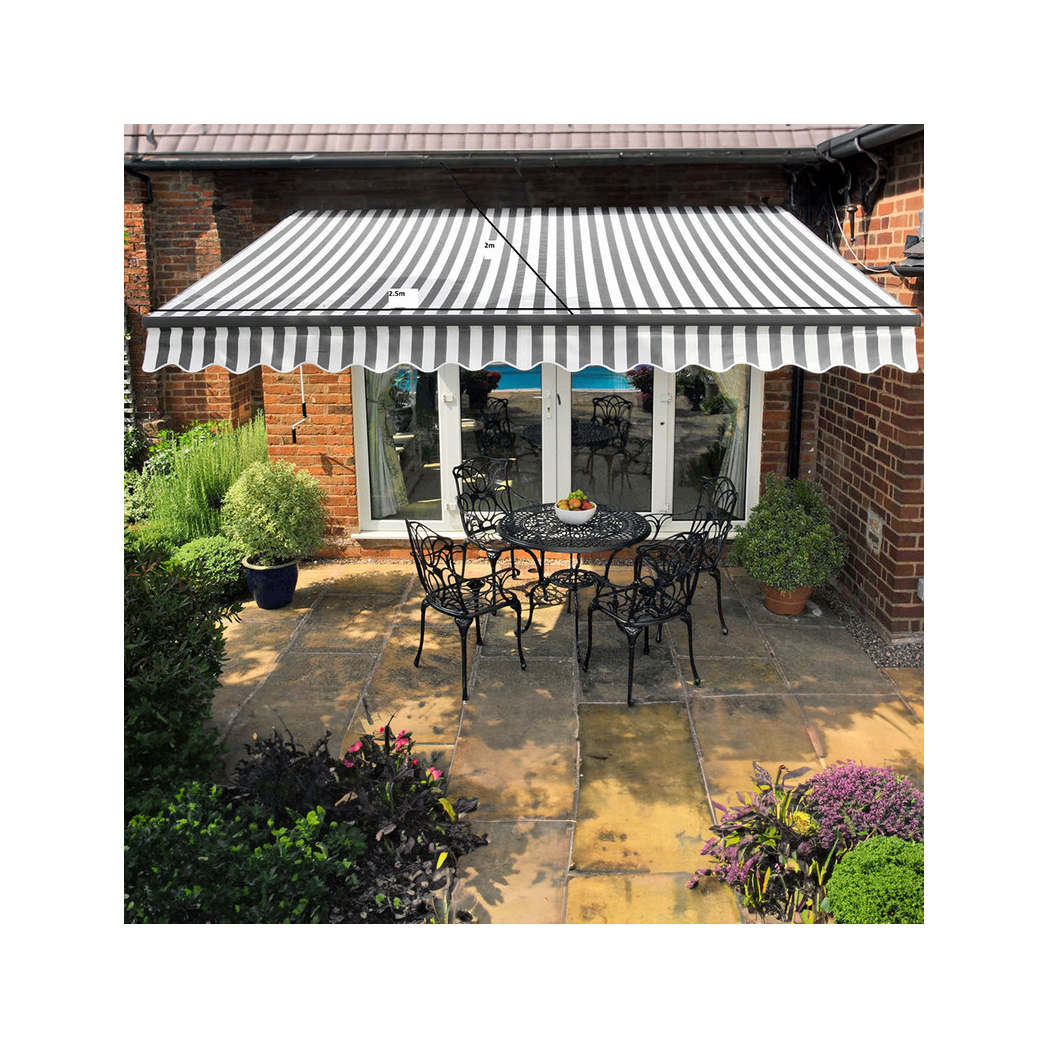 Greenhurst Kensington Awning 3.5m Striped Grey White 280gsm Polyester Easy Fit Garden Extension - Greenhurst - Home Symphony