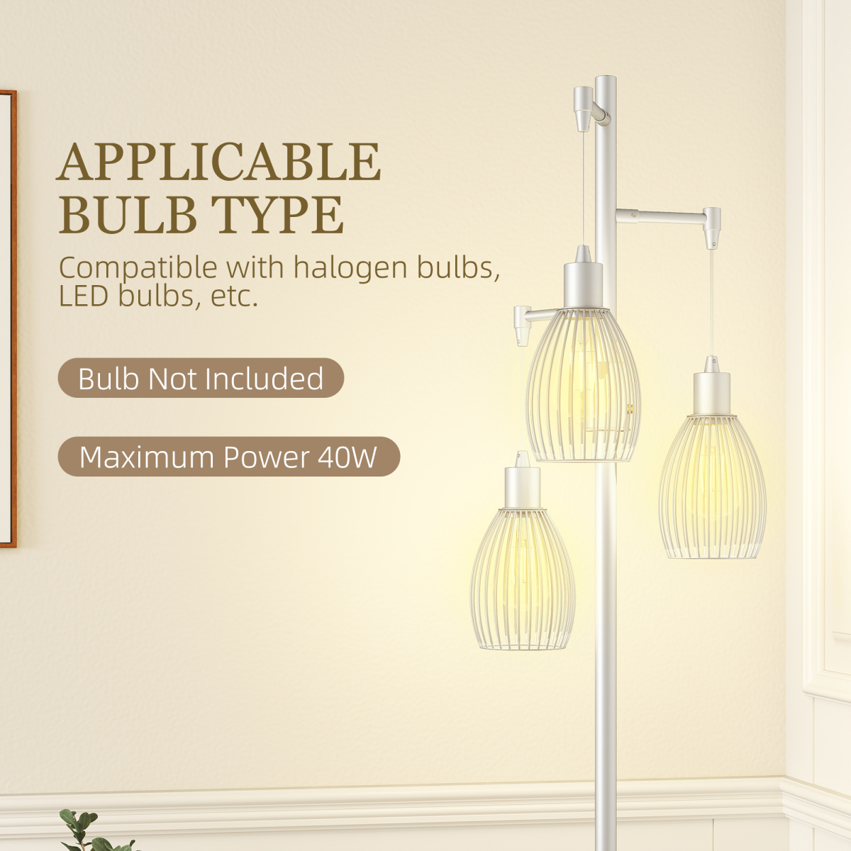 HOMCOM Industrial 3-Light Floor Lamp Dimmable Standing Lamp, Silver Tone features a sturdy steel frame and adjustable brightness.