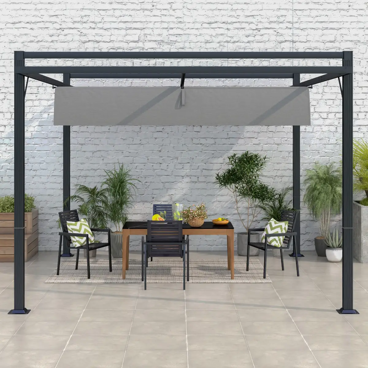 Outsunny Outsunny 3 x 4m Pergola with Retractable Roof and Aluminium Frame, Grey - Gazebos