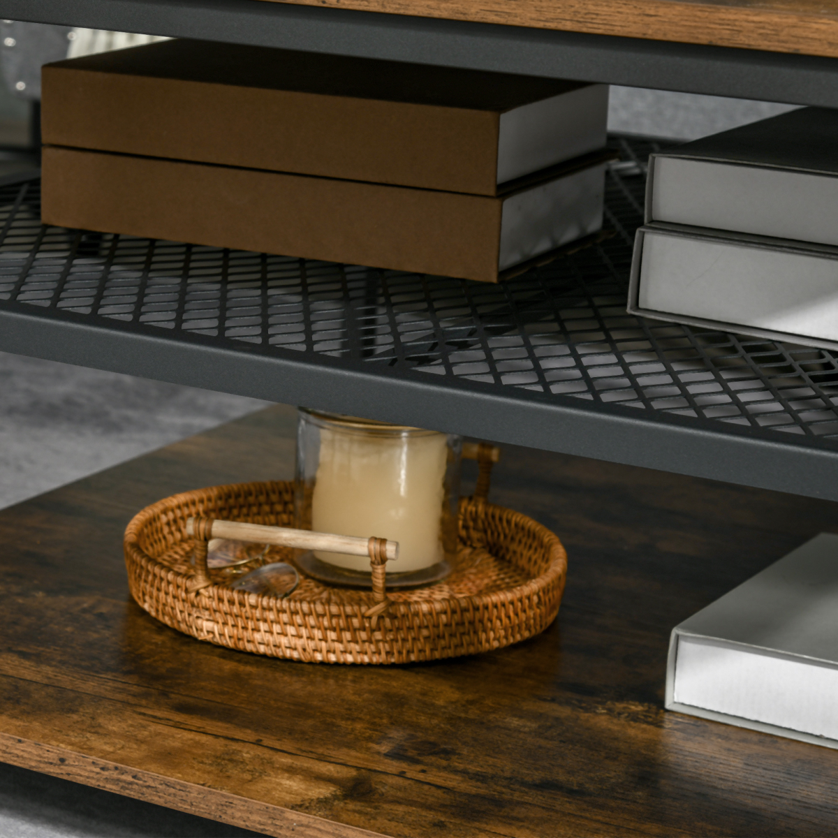 HOMCOM Industrial Coffee Table 3-Tier Storage