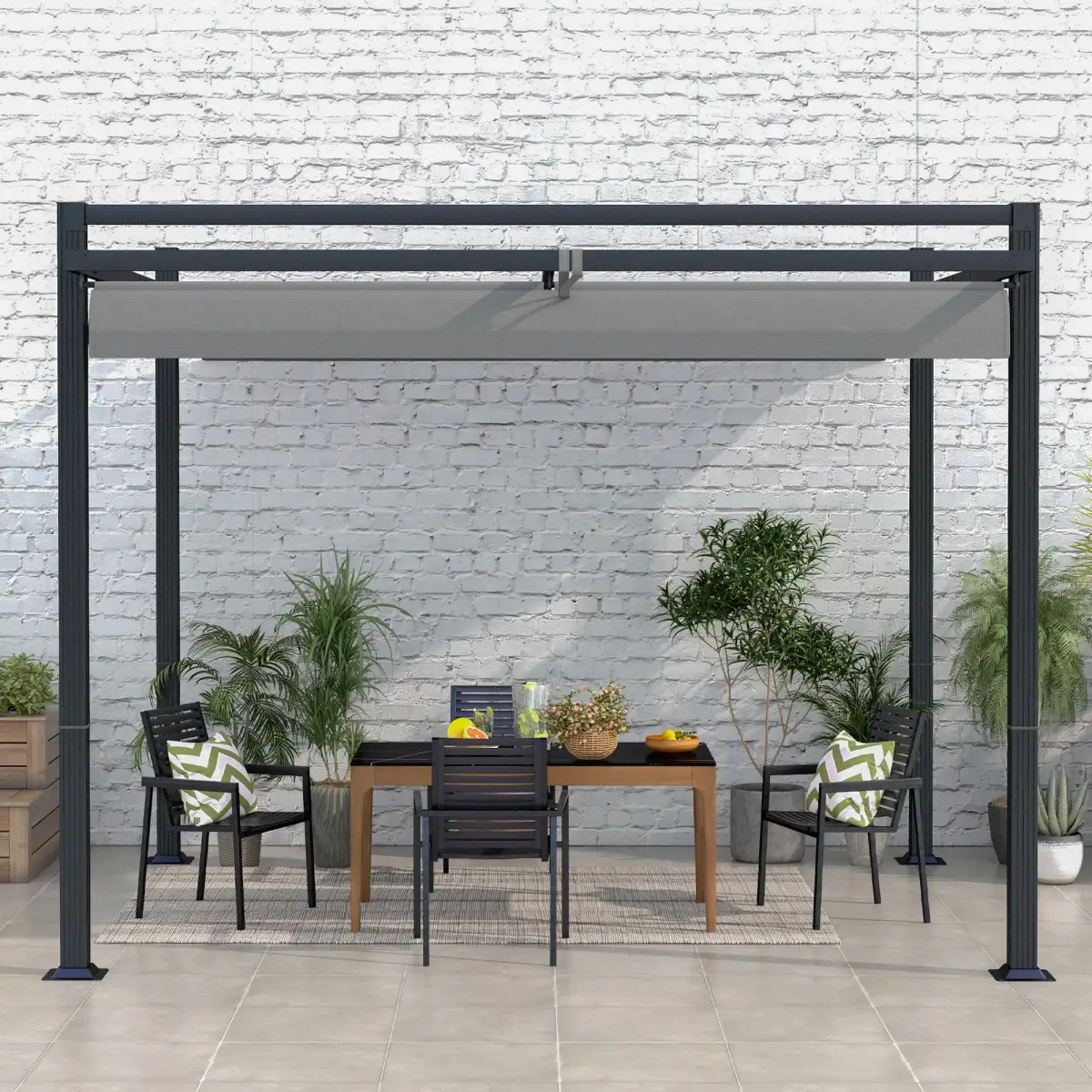 Outsunny Outsunny 3 x 3(m) Pergola with Retractable Roof and Aluminium Frame, Grey - Gazebos