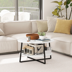 HOMCOM Round Coffee Table 90 cm Diameter Marble Effect Top Storage Shelf Two Tier Ideal for Living Rooms by HOMCOM