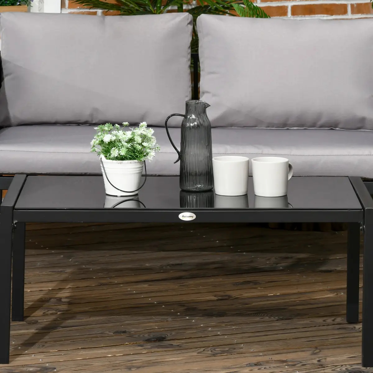 Outsunny Outsunny 4 Piece Garden Sofa Set w/ Tempered Glass Coffee Table Padded Cushions - Garden Set