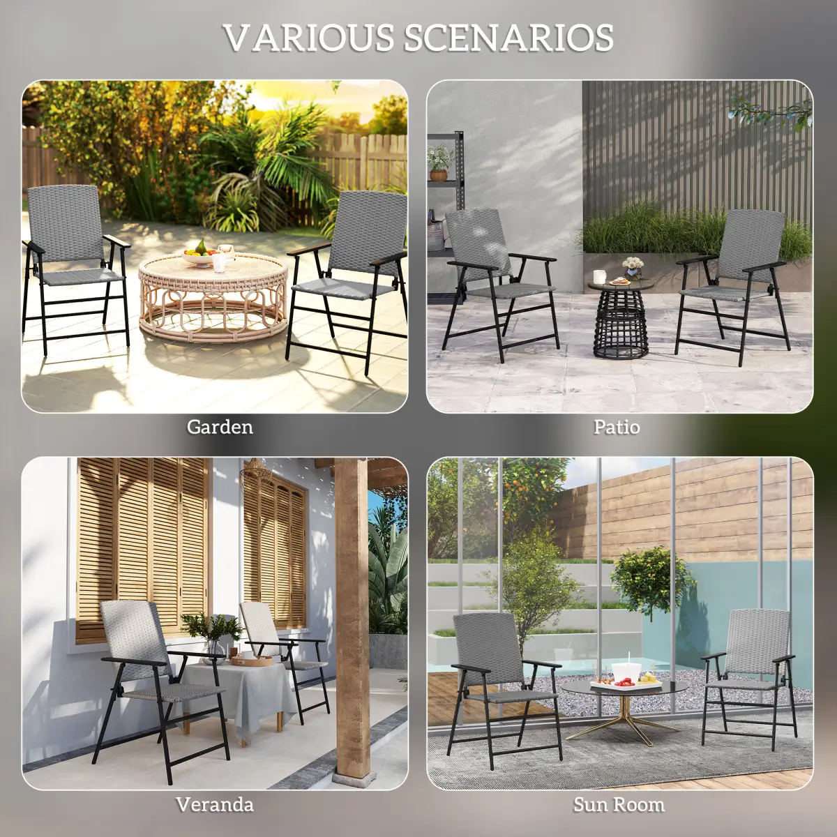 Outsunny Outsunny 2pcs Rattan Chair Foldable Garden Furniture w/ Armrest Grey - Folding Chairs
