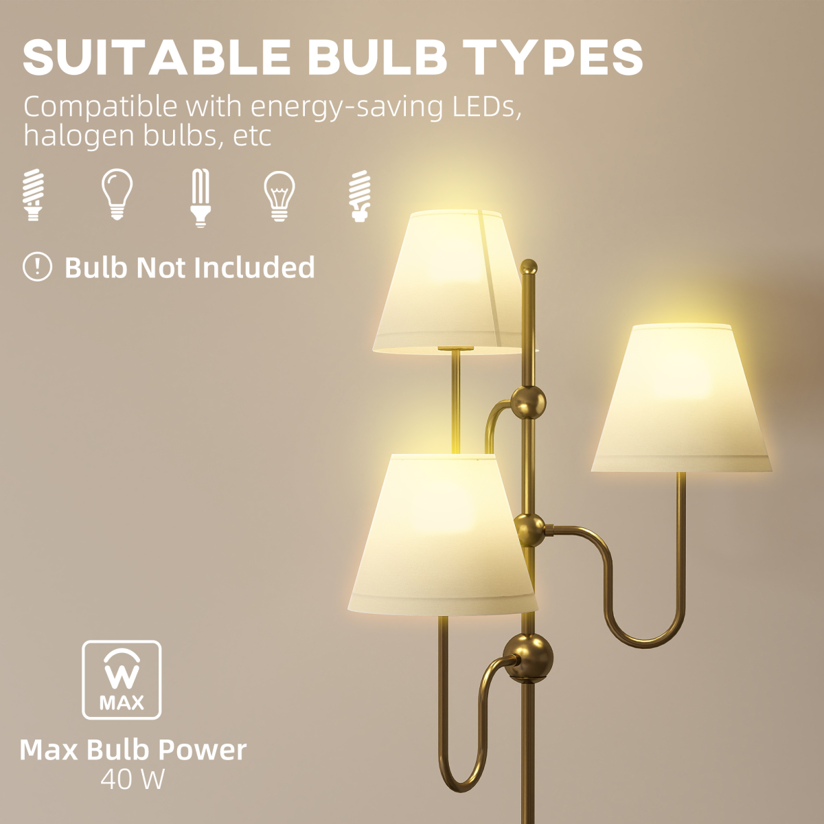 Enhance your space with the HOMCOM 3-Light Floor Lamp, 165 cm Tall Standing Lamp with Foot Switch for easy lighting control.