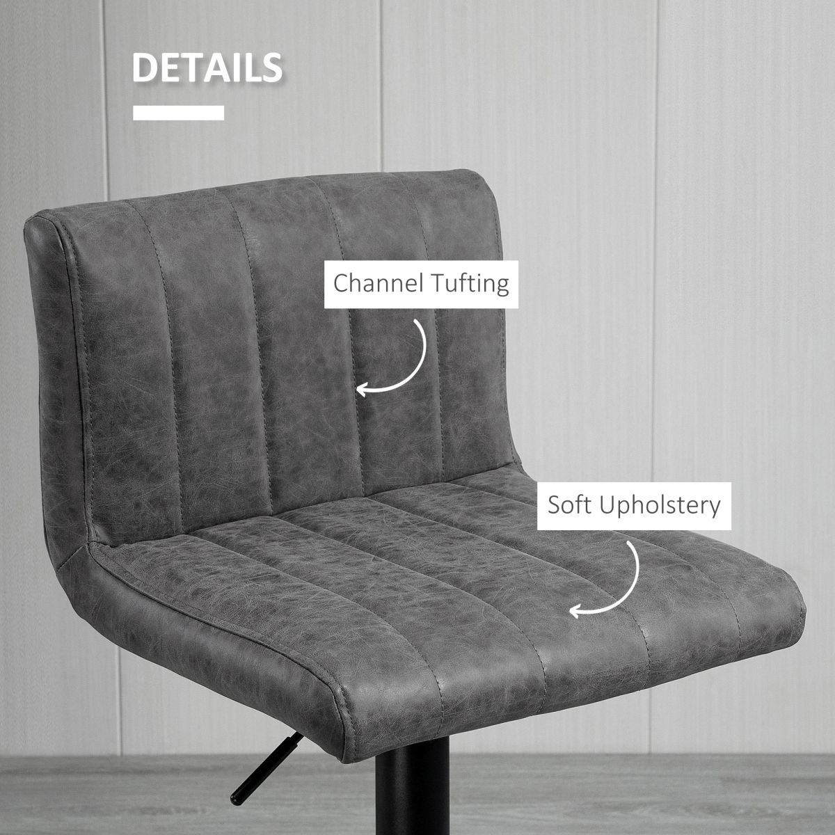 HOMCOM Premium Bar Stools Set Of 2 Adjustable Height With Footrest Grey PU Leather For Home Kitchen - Homcom - Home Symphony