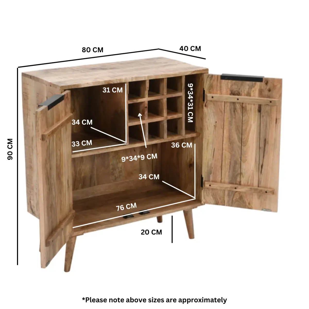 Indian Hub Surrey Solid Wood Drinks Cabinet / Sideboard - Sideboard