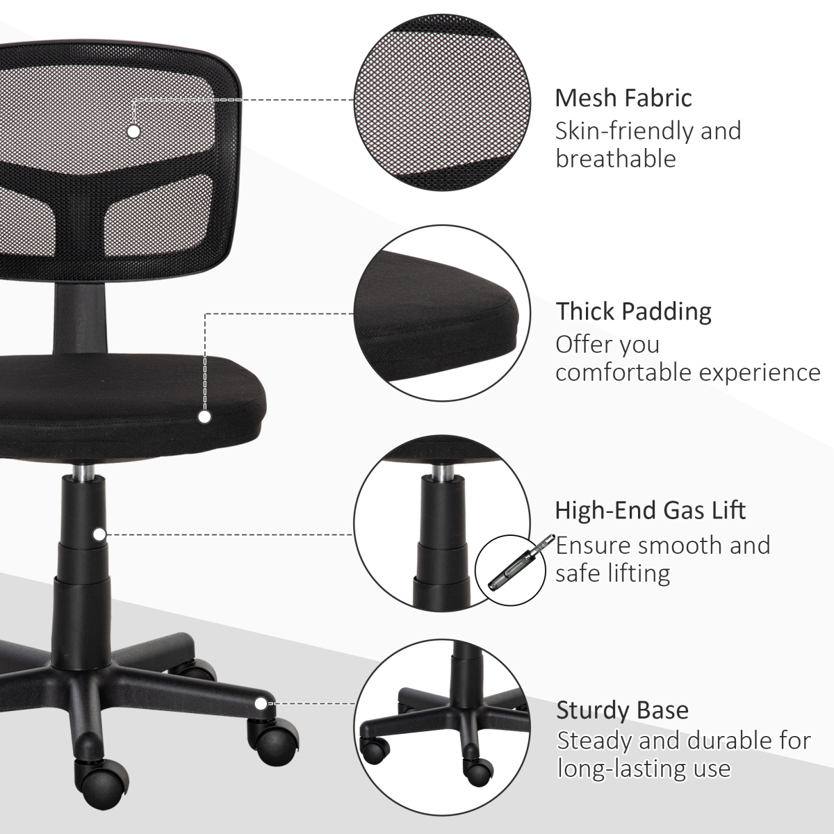 Vinsetto Office Chair Small Armless Ergonomic Breathable Mesh Back For Small Home Office - Vinsetto - Home Symphony