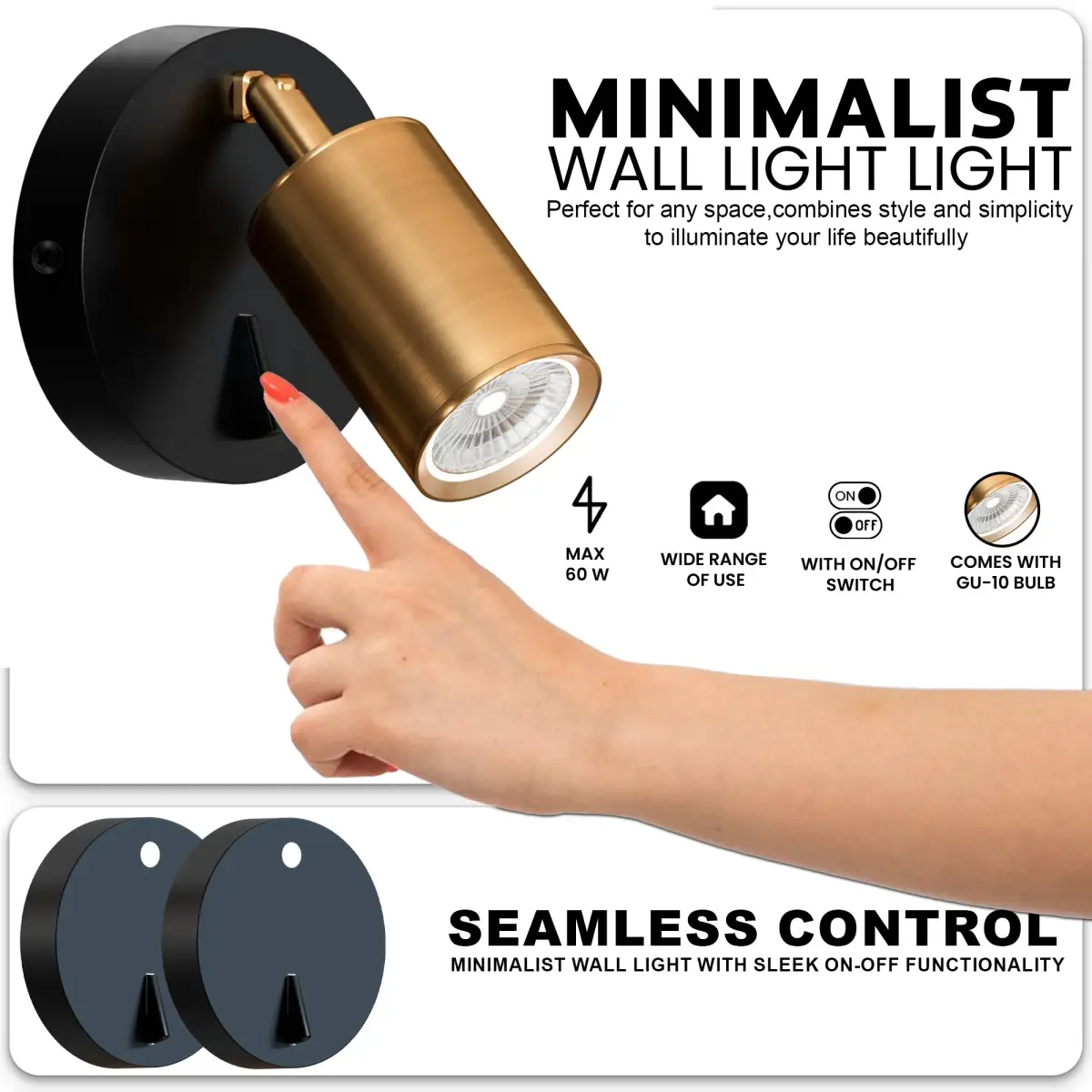 LEDSone Rotatable GU10 Spotlight Single Head Wall Light with On-Off Switch-5631 - Spotlight