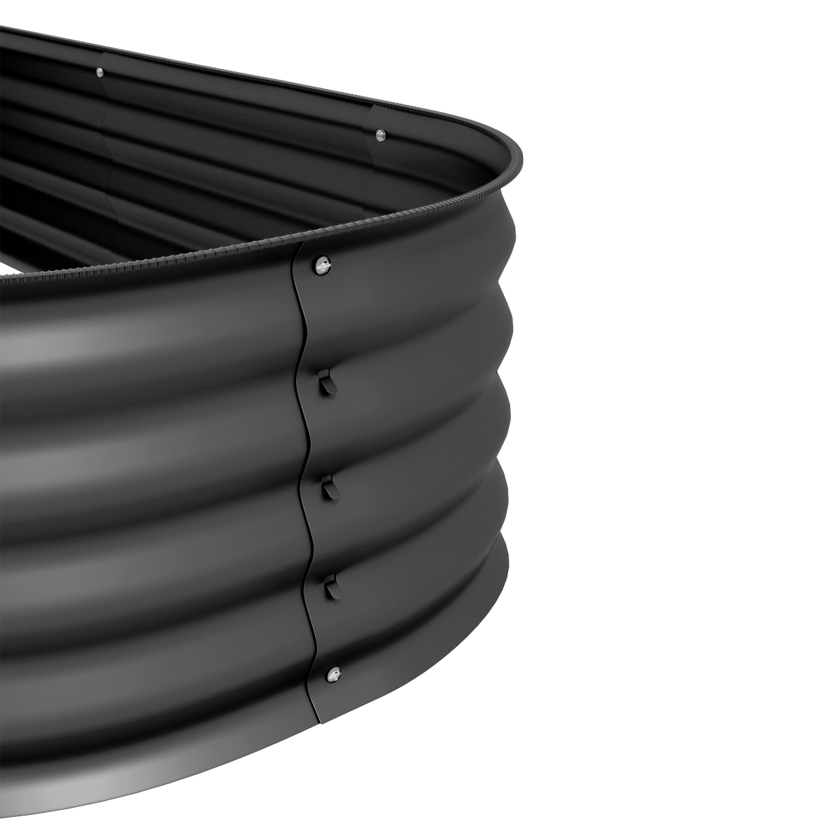 Outsunny raised garden bed planter with safety edging; open-top, black ribbed metal, bolt-fastened panels.
